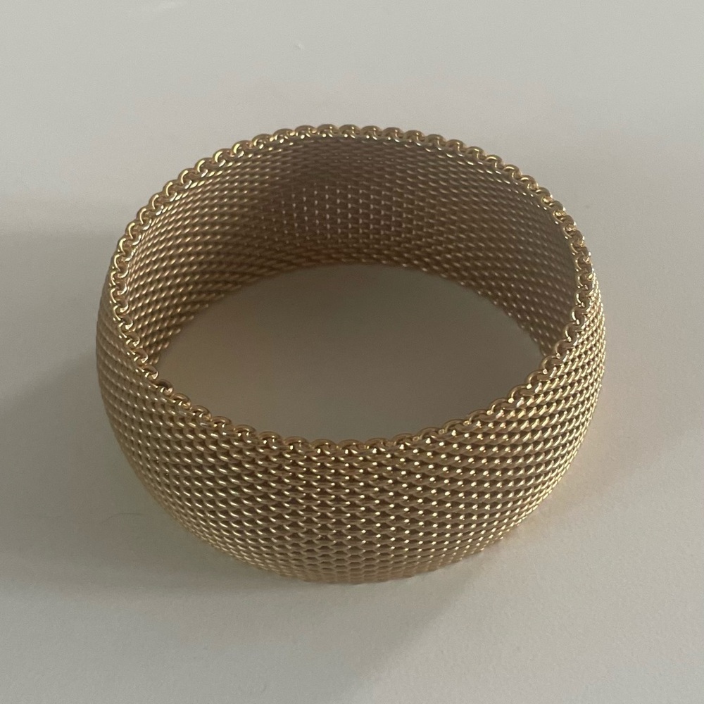Gold-Tone Mesh Chain Cuff Bracelet – 1” Wide